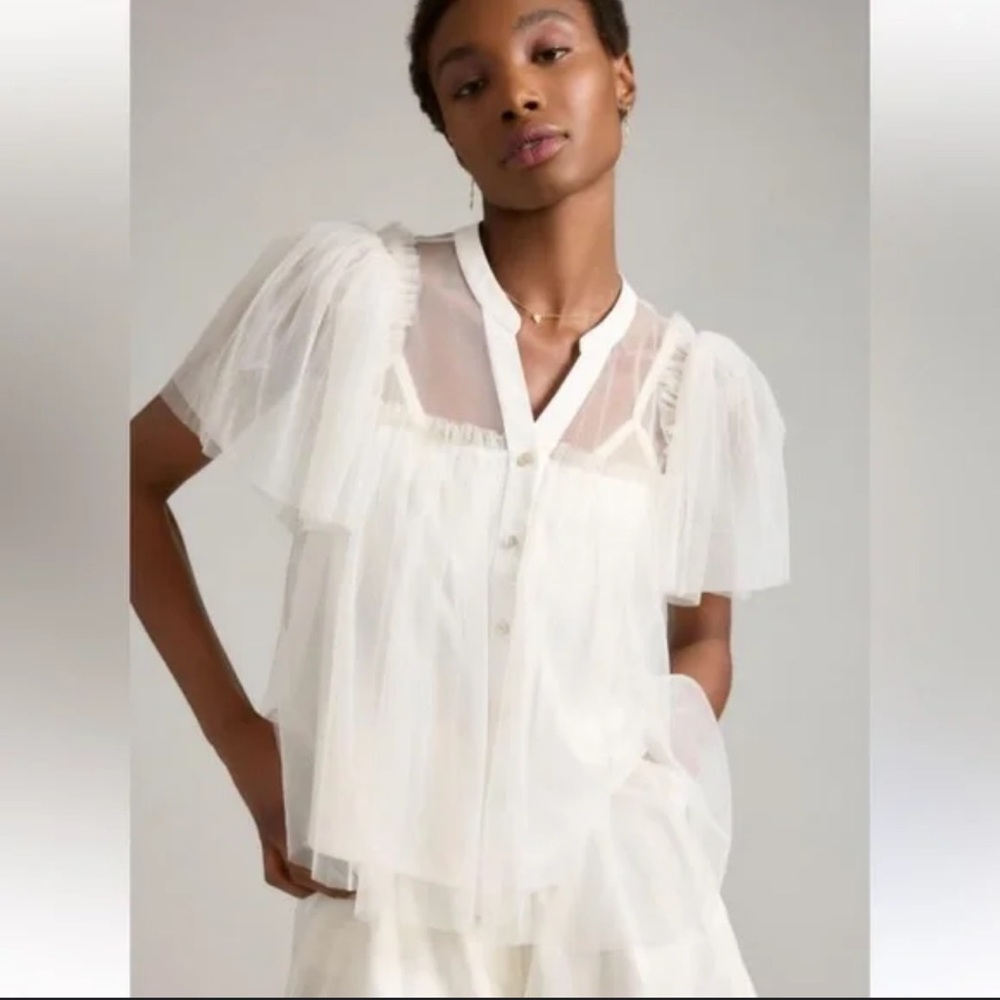 Anthropologie White Ruffle Blouse